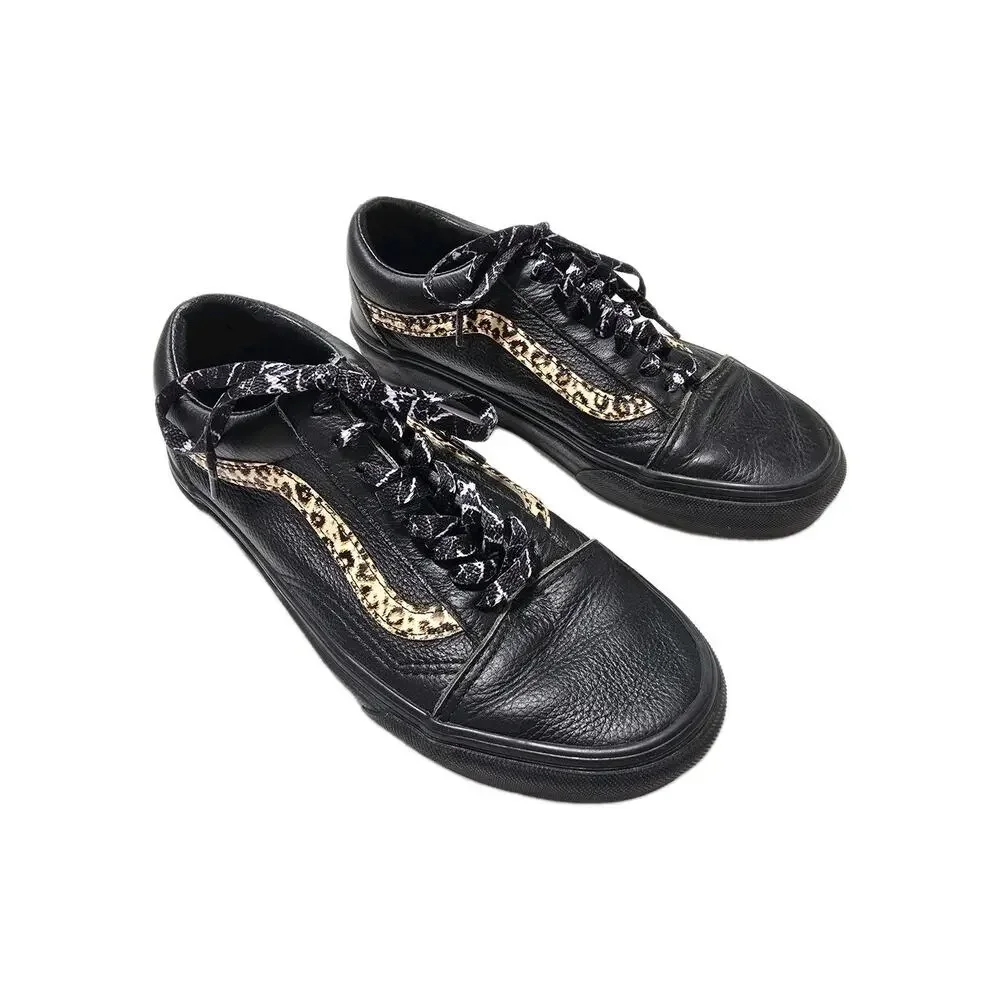 Women’s Vans Off The Wall Skate Shoes Leather‎ Leopard Print Black Size 8.5